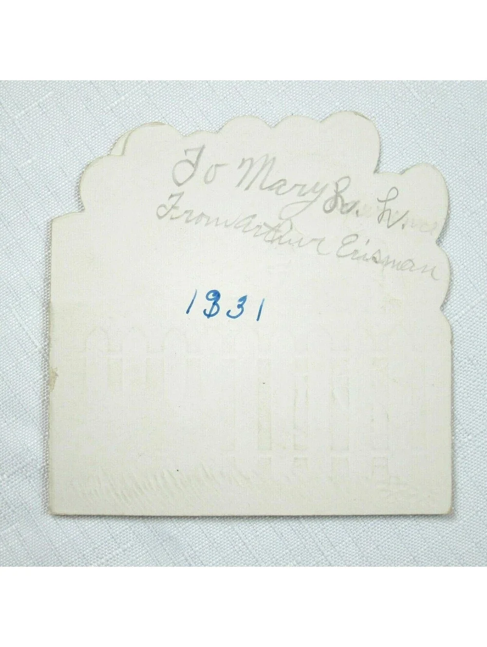 Vintage Valentine Card 1931 Fold Stand Girl & Boy w/ Flowers White Picket Fence
